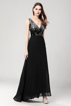 sequin chiffon slit neck dress sheprom