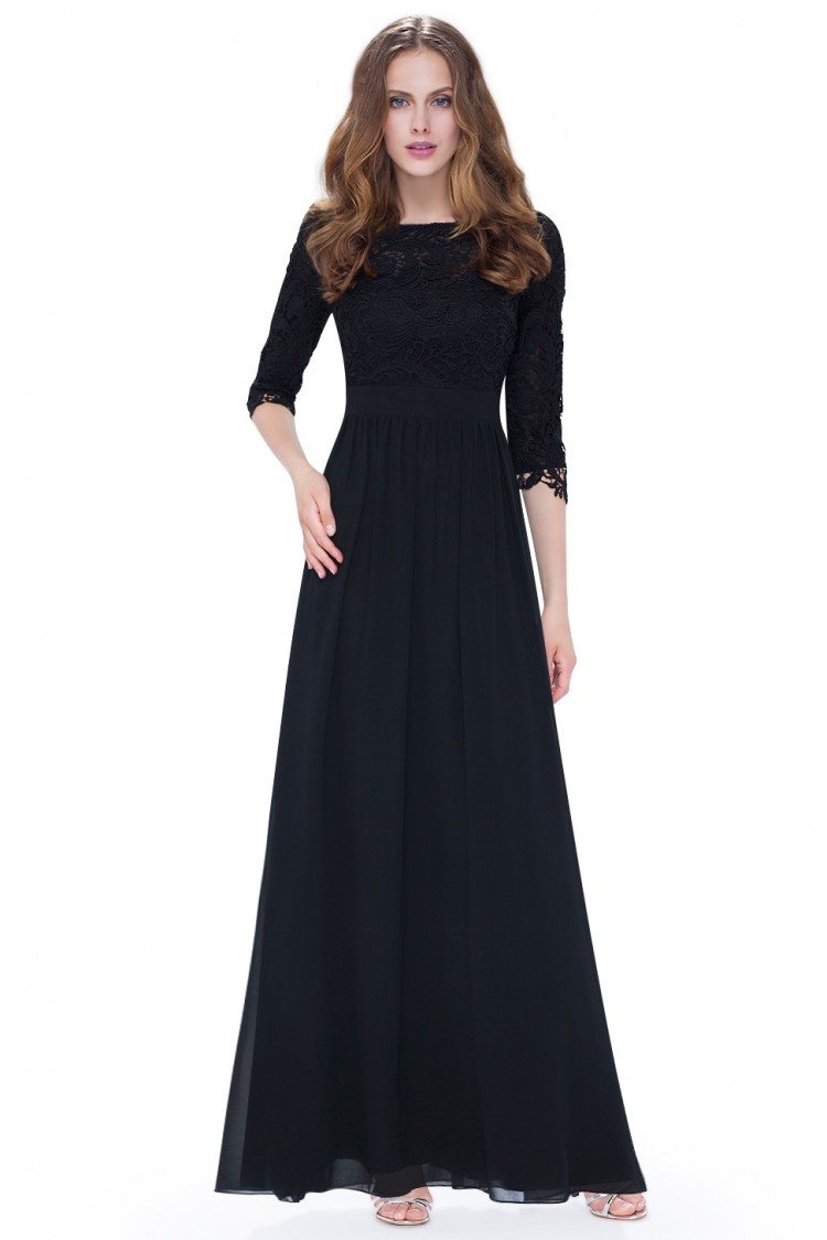 Elegant Black 34 Sleeve Lace Long Evening Dress 66 Ep08412bk