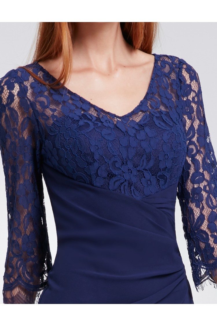 Navy Blue Lace 3/4 Sleeve Long Evening Dress - $52.64 #EP08861NB