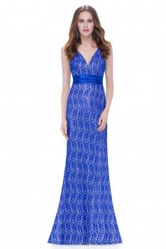 Royal Blue Lace V-neck Long Formal Party Dress - $46.06 #EP08941SB