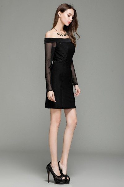 black gown with sheer sleeves