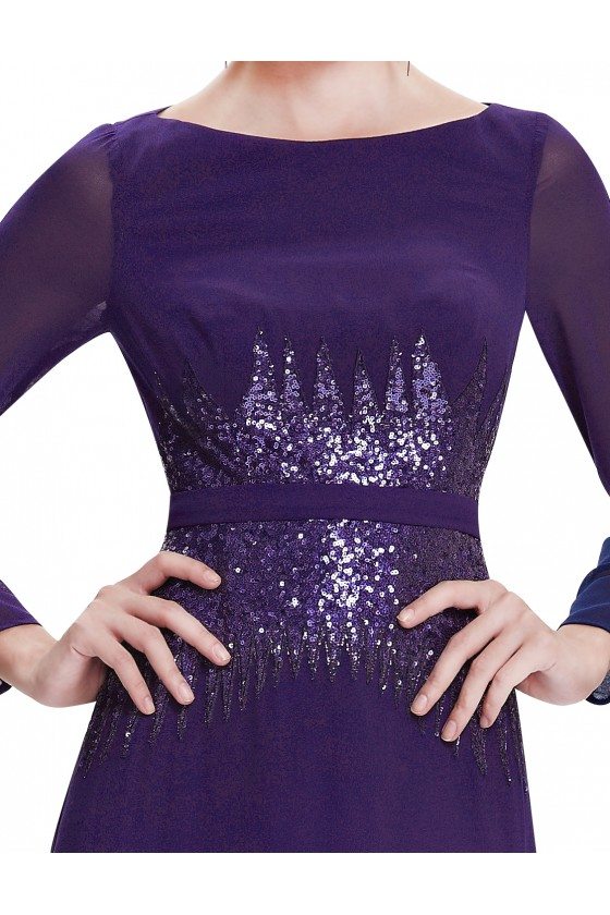 Dark Purple Sequins Long Sleeve Evening Dress 7332 He08635dp 