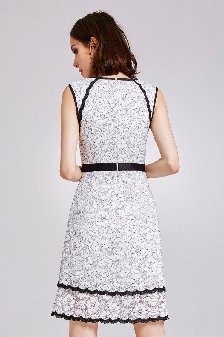 Sleeveless Lace Black and White Wear to Work Dress 40.42 AS05891WH