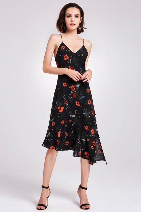 Spaghetti Straps V Neck Floral Print Casual Dress 43 As05900bk