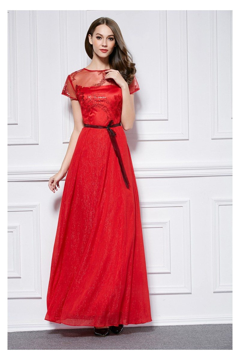 red sparkle long sleeve dress