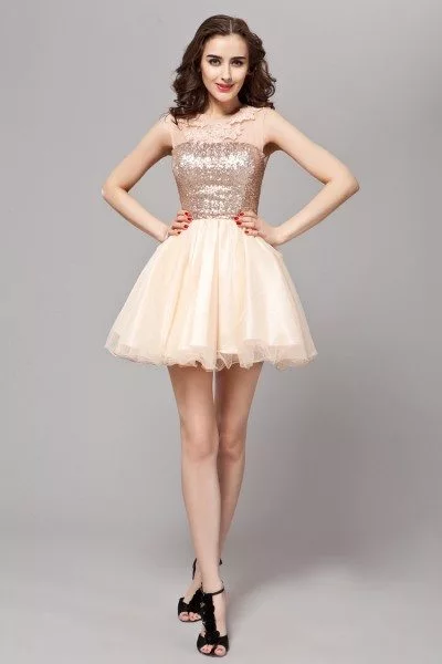 Sequin Lace And Tulle Short Prom Dress Dk Sheprom