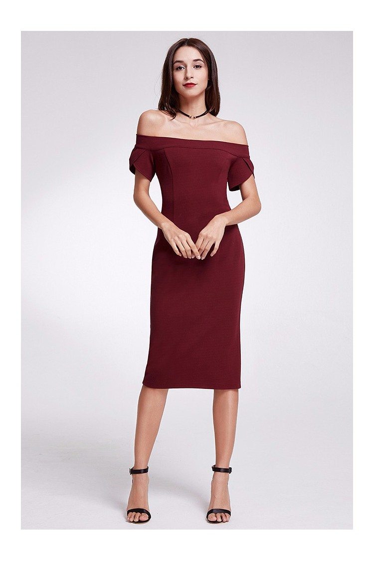 Burgundy Off Shoulder Tight Formal Dress Short Sleeves - $46.06 #EP05968BD - SheProm.com