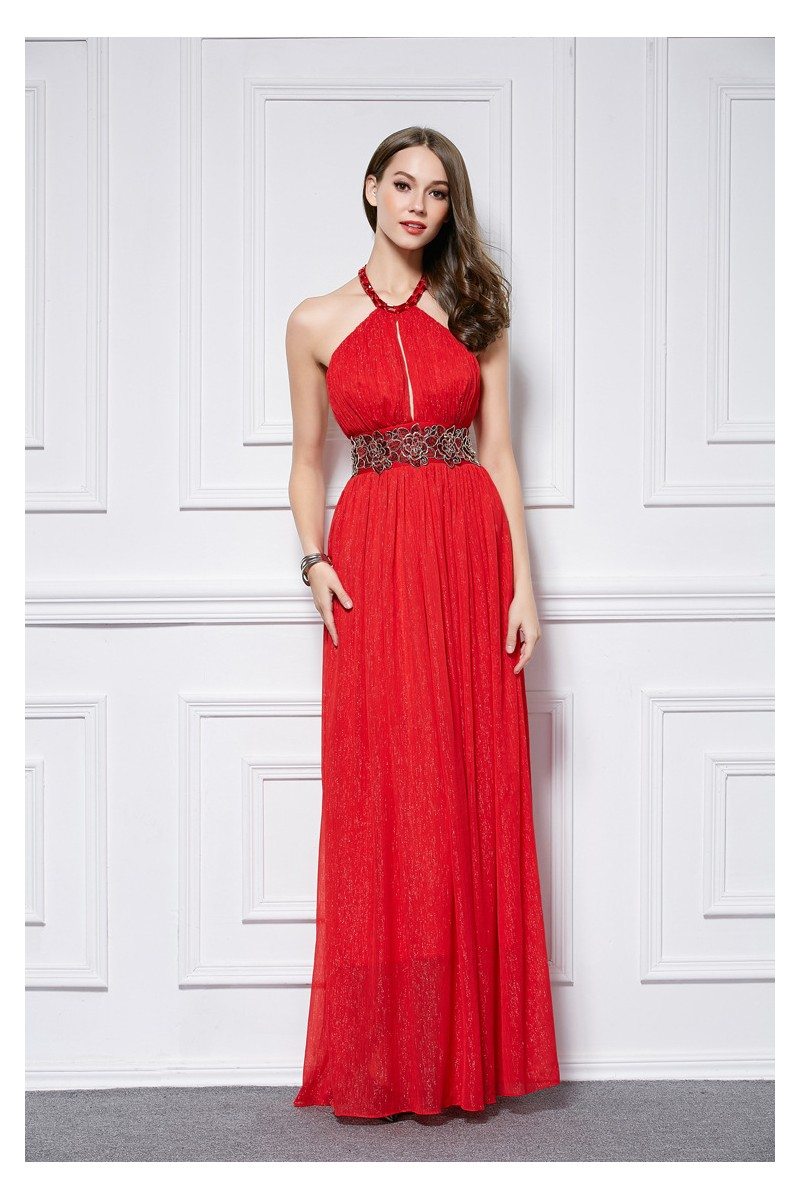 red empire waist gown