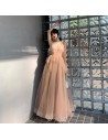 Nude Pink Pretty Long Tulle Prom Dress With Spaghetti Straps - AM79074