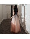 Special Ombre Long Tulle Aline Evening Prom Dress With Illusion Vneck - AM79066