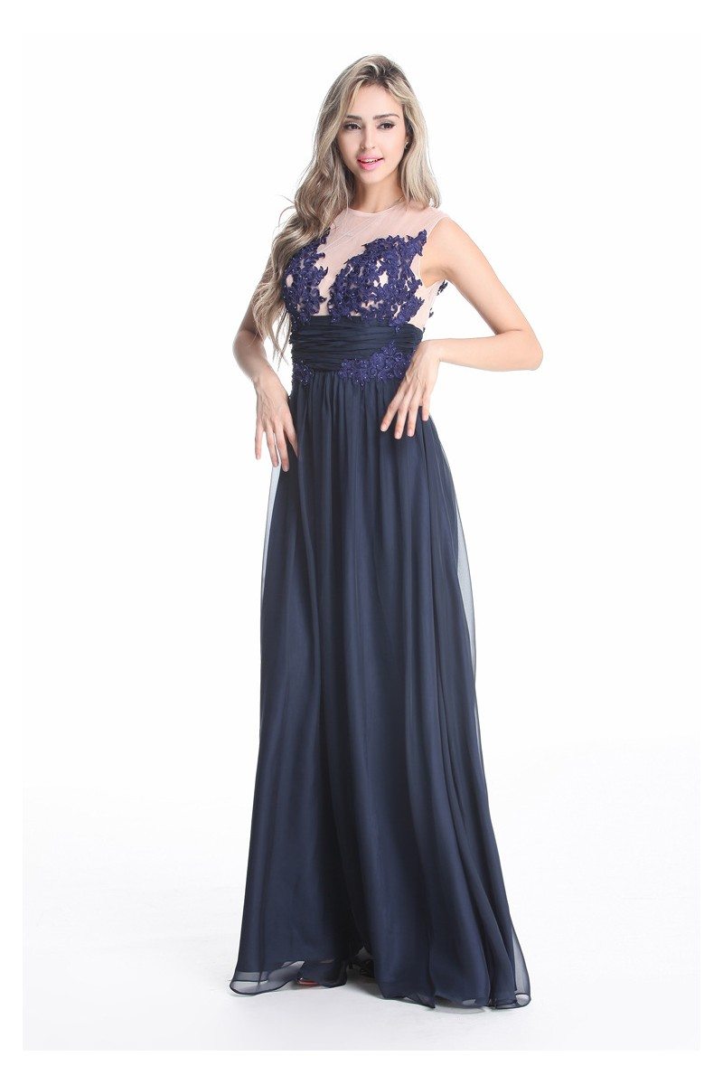 Navy Blue Lace Long Prom Dress - $119 #CK245 - SheProm.com