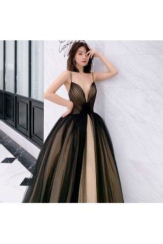 Champagne With Black Ballgown Prom Dress Vneck With Straps - AM79117