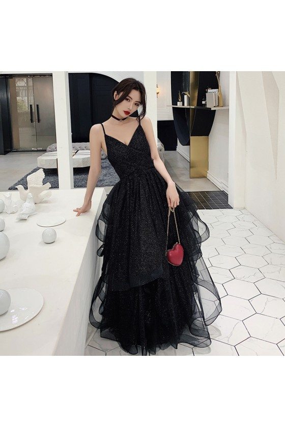 black tulle ruffle dress Arrabel Tiered Ruffle Tulle Maxi Dress Black main image 0