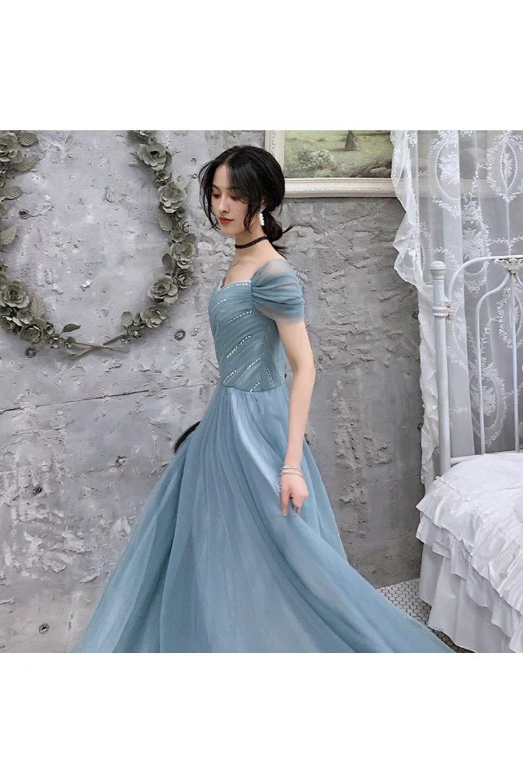 One-Shoulder Long Blue Simple Prom Dress - PromGirl