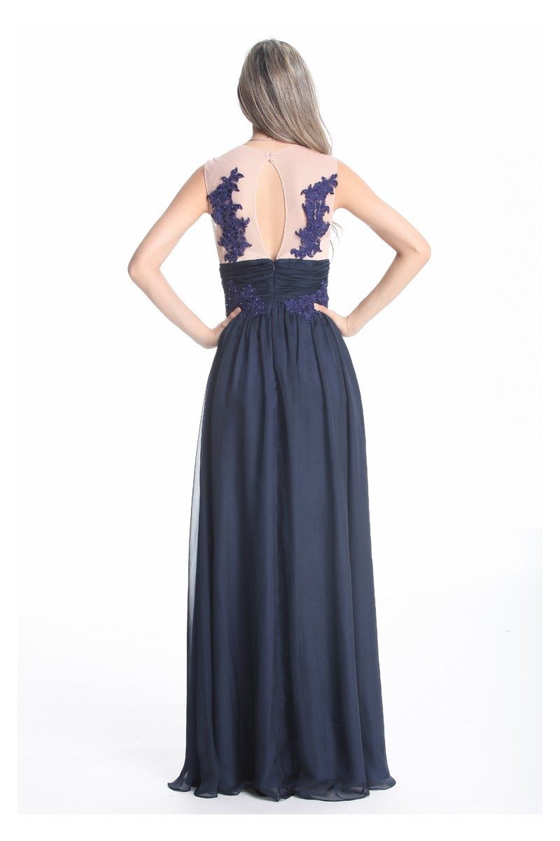 Navy Blue Lace Long Prom Dress - $119 #CK245 - SheProm.com