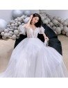 Elegant Long White Tulle Aline Prom Birthday Party Dress With Straps - AM79123