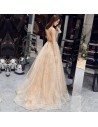 Champagne Gold Sparkly Sequins Vneck Prom Dress Backless - AM79159