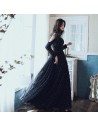 Bling Sequins Black Tulle Prom Dress Long With Cold Shoulder - AM79040