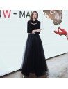 Noble Black Long Tulle Chic Party Dress With Long Sleeves - AM79019