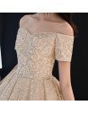 Tea Length Off Shoulder Champagne Party Prom Dress With Sparkly Sequins - AM79160