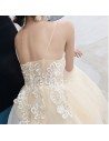 Chic Champagne Tulle With White Lace Boho Prom Dress With Straps - AM79154