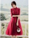 Burgundy Knee Length Tulle Short Party Prom Dress With Beaded Collar - AM79052