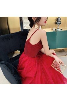 Red Burgundy Tulle Two Tone Cheap Prom Dress With Straps - AM79141
