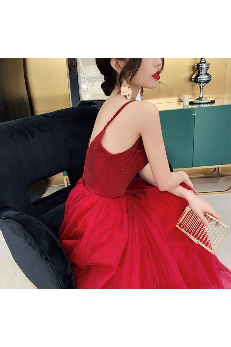 Tulle Red Short Prom Gown with Double Straps