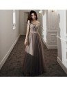 Grey Off Shoulder Lace Gorgeous Tulle Prom Dress For Less - AM79068