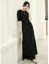 Modest Long Black Sparkly Evening Dress With Half Sleeves - AM79023