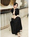 Modest Long Black Sparkly Evening Dress With Half Sleeves - AM79023