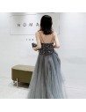 Stunning Dusty Grey Flowy Long Tulle Prom Dress With Sequined Straps - AM79138