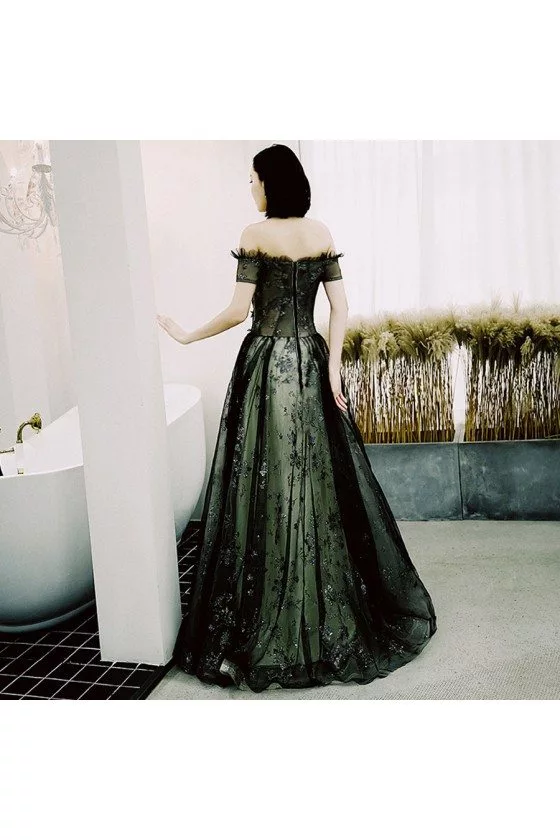 open lace back dress Dark Green Elastic Satin Beaded Mermaid Spaghetti Straps Prom Dresses, MP847