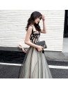 Chic Corset Top Black Tulle Party Prom Dress With Bow Knot - AM79150