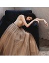 Khaki Aline Tulle Beaded Illusion Vneck Halter Prom Dress - AM79069