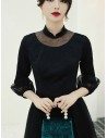 Asian Retro Long Black Evening Dress With Collar Bubble Sleeves - AM79015