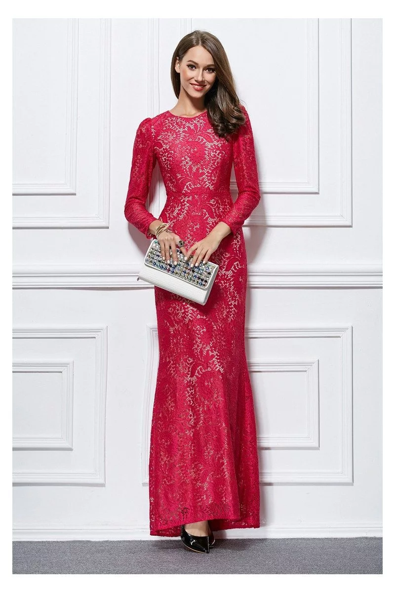 Sheath Lace Long Sleeve Formal Dress - $95 #CK436 - SheProm.com