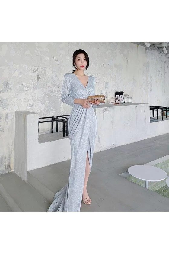green emerald velvet dress Silver grey silk satin long wrap dress, silk dress, wrap dress, bridesmaid  dress, wedding guest dress, women dress, maxi dress, evening dress, long  dress  ENME.ME