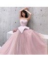 Rose Pink Satin With Tulle Ballgown Formal Dress With Spaghetti Straps - AM79120