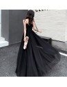 Sequins Black Top Long Tulle Prom Dress With Strappy Straps - AM79151