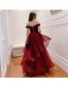 Sexy Off Shoulder Burgundy Long Prom Dress With Ruffles - AM79063