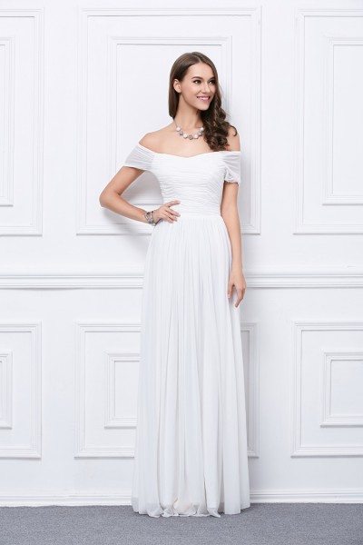 Pure White Ruched Off The Shoulder Long Prom Dress 112 Ck458 