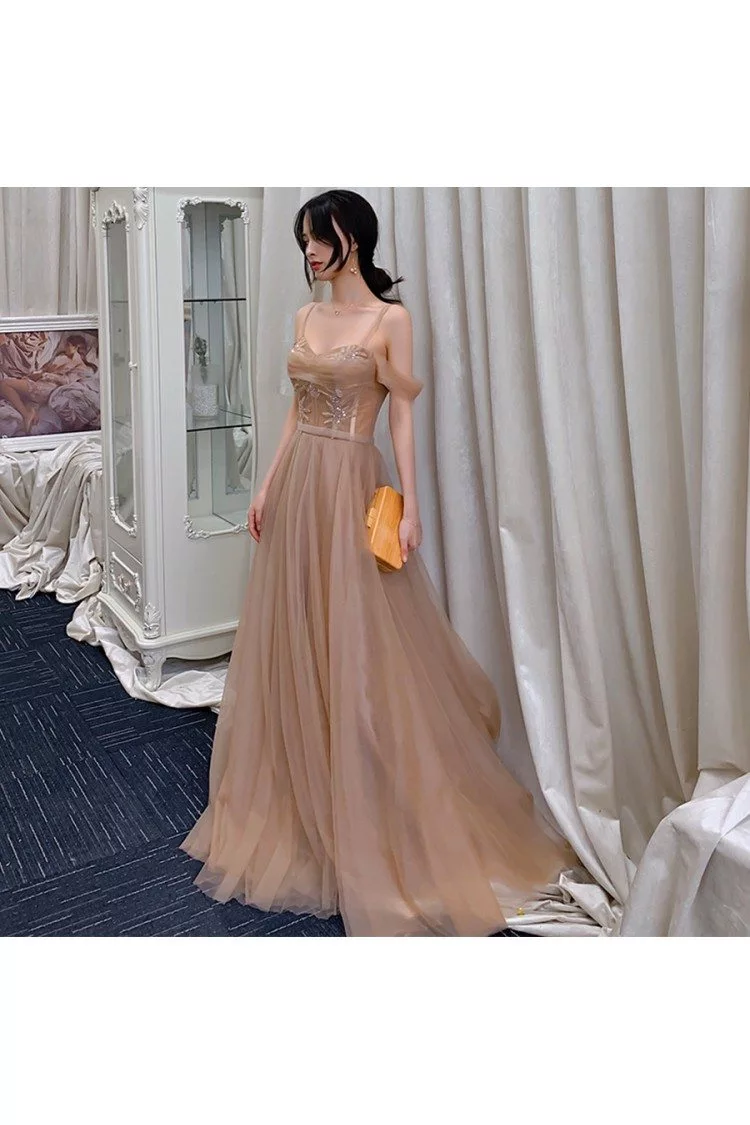 Flowy Brown Tulle Prom Dress Elegant With Straps - $120.9816 #AM79106 ...