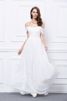 Pure White Ruched Off The Shoulder Long Prom Dress