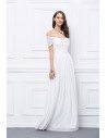 Pure White Ruched Off The Shoulder Long Prom Dress - CK458