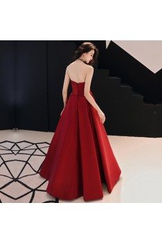 Simple Strapless Burgundy Red Prom Dress Pleated Skirt - AM79135