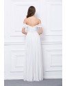 Pure White Ruched Off The Shoulder Long Prom Dress - CK458