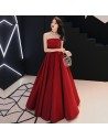 Simple Strapless Burgundy Red Prom Dress Pleated Skirt - AM79135