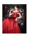 Pretty Off Shoulder Pleated Prom Dress In Burgundy Red - AM79076