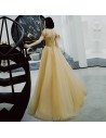 Champagne Gold Long Tulle Prom Dress With Sequins Top Off Shoulder - AM79109